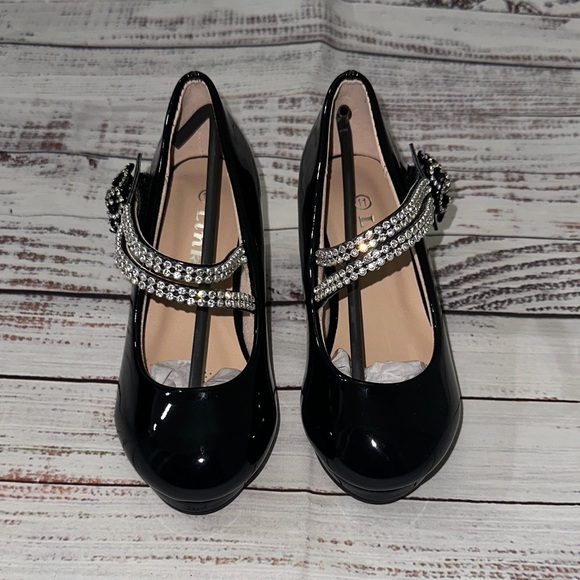 Link Black Dress Shoes with Rhinestone Straps Sz. 11 - Picture 2 of 8